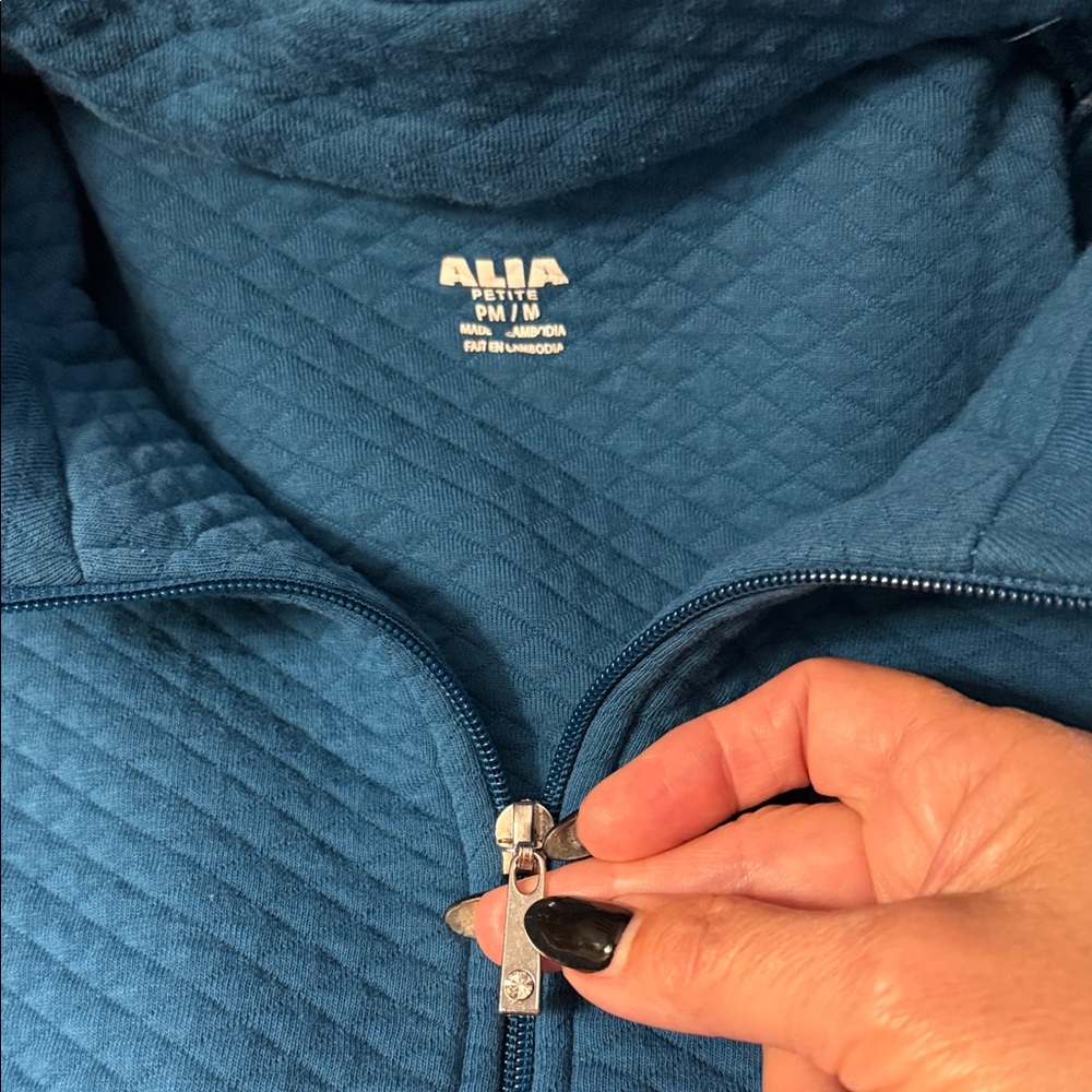 Alia Petite Women's Teal Quilted Full Zip Up Vintage Jacket Med Petite